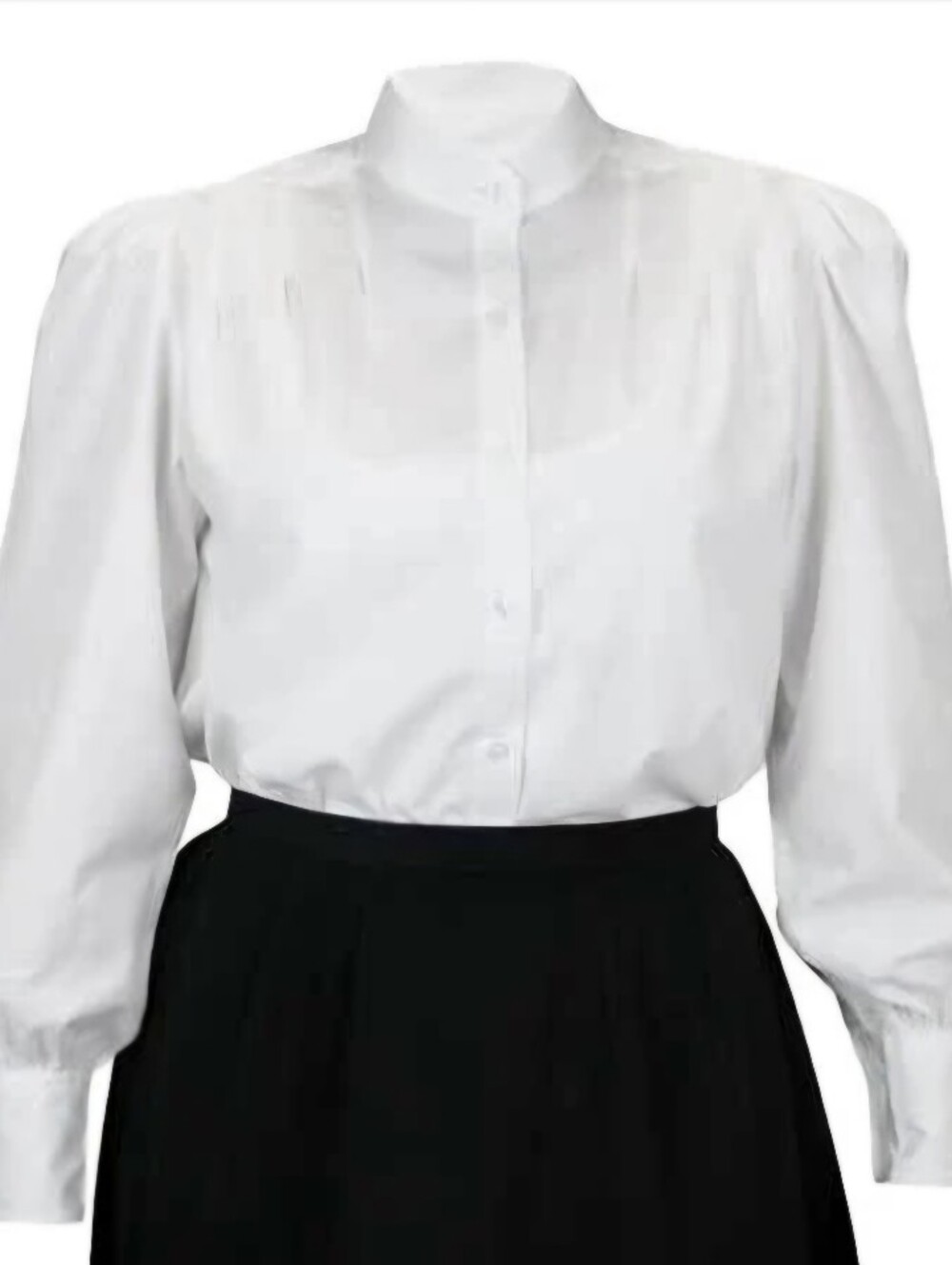 Women’s White High-Neck Button-Down Blouse with Puff Sleeves